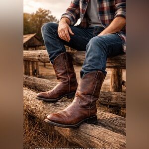 Ariat Mens 10.5D Leather Western Cowboy Boots Brown Distressed Pull On Rodeo